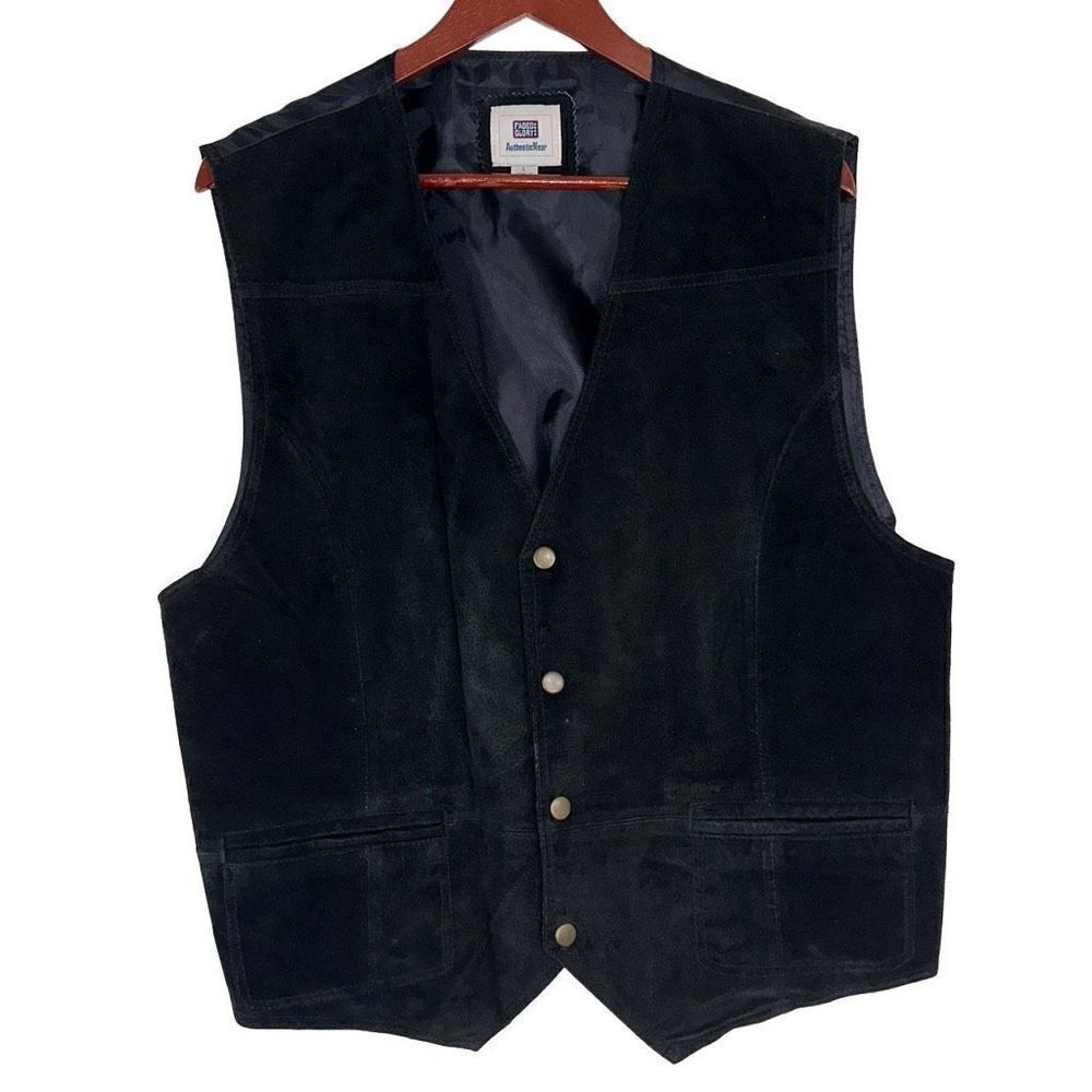 Vintage Faded Glory Men’s Black Suede Leather Vest Sleeveless Button Snap Biker